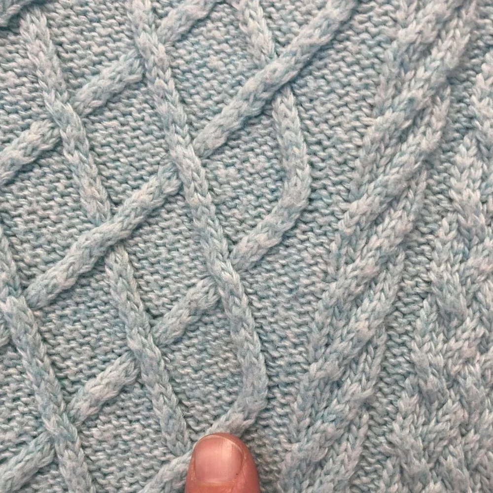 Talbots Cable Knit Sweater Womens Petite Large PL‎ Aqua Blue Buttons Old Money